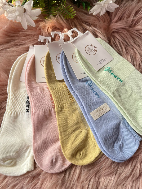 5 pairs Combo Happy Printed Ankle Socks For Women